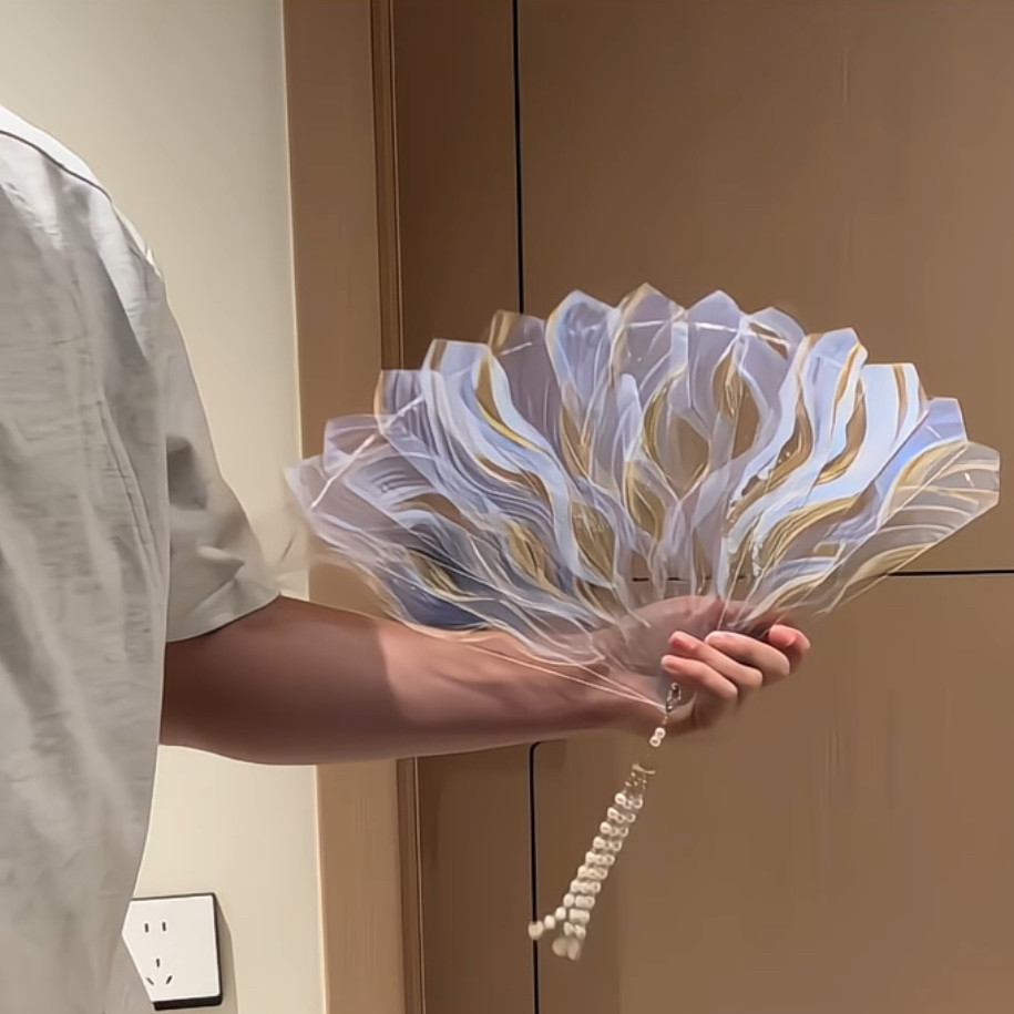 自制送礼流岚碎金云雾扇手工diy