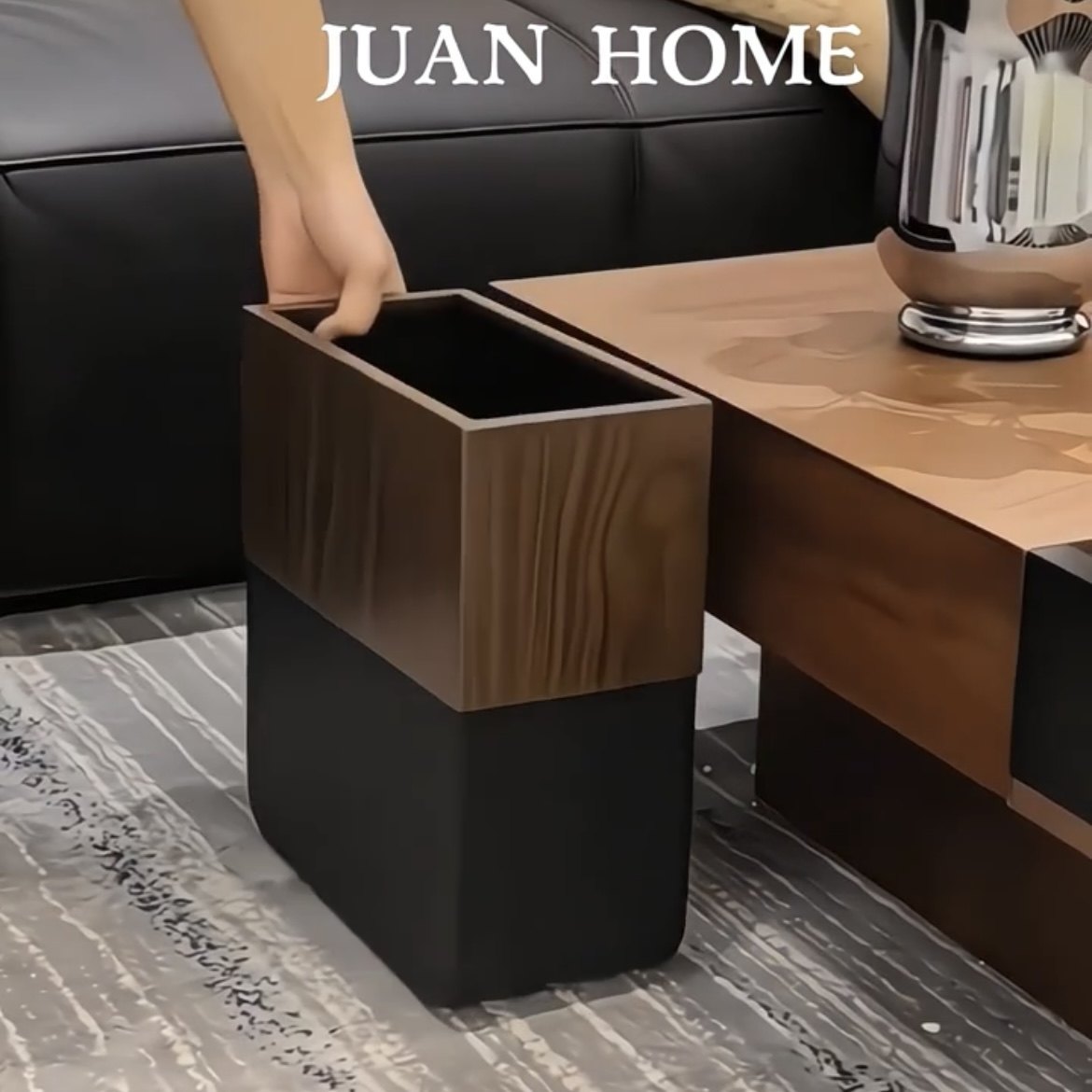 家的氛围感胡桃木纹垃圾桶客厅中古风高级感轻奢金属卫生桶酒店