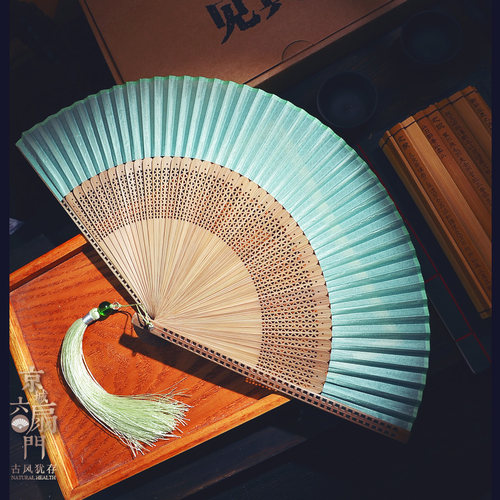 7寸空白可书绿色汉服折叠扇子