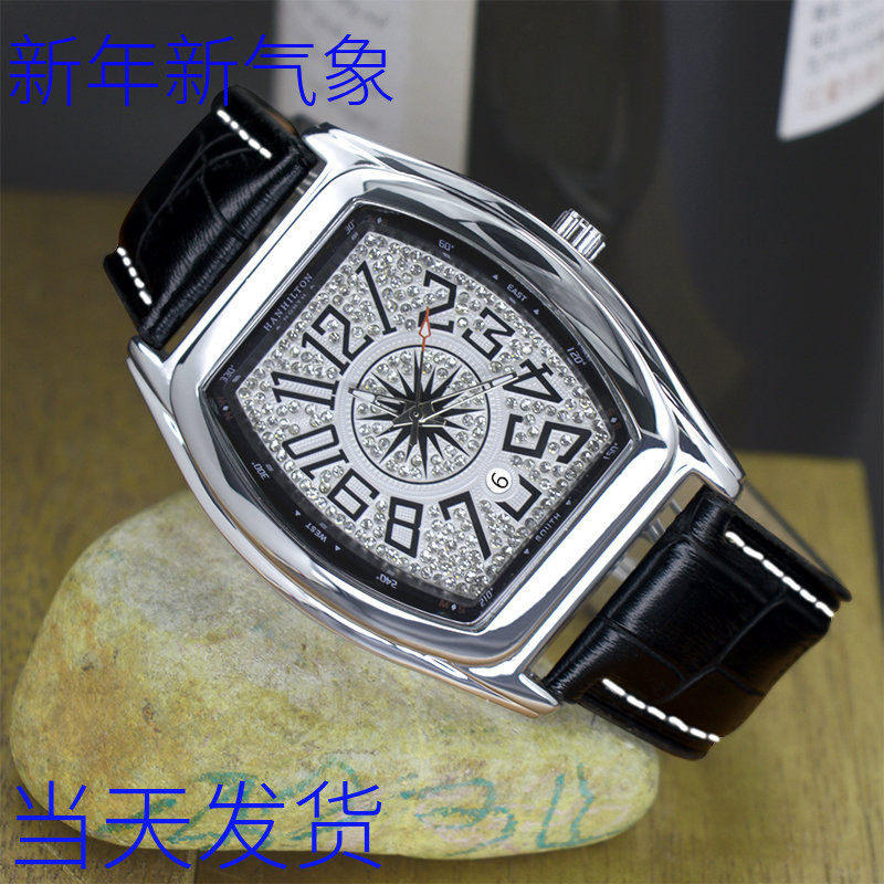 2021新款大表盘满天星手表男士方形学生潮流满钻酒桶形皮带石英表