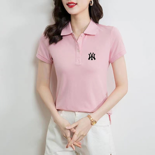 短袖 直筒女半袖 2025新款 t恤女夏季 女士纯色运动上 翻领经典 polo衫