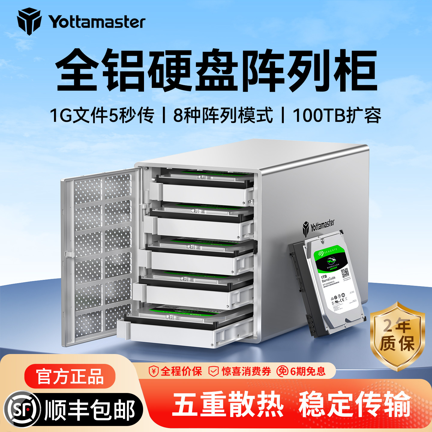 尤达大师磁盘阵列硬盘柜raid外接机械硬盘盒typec接口存储读