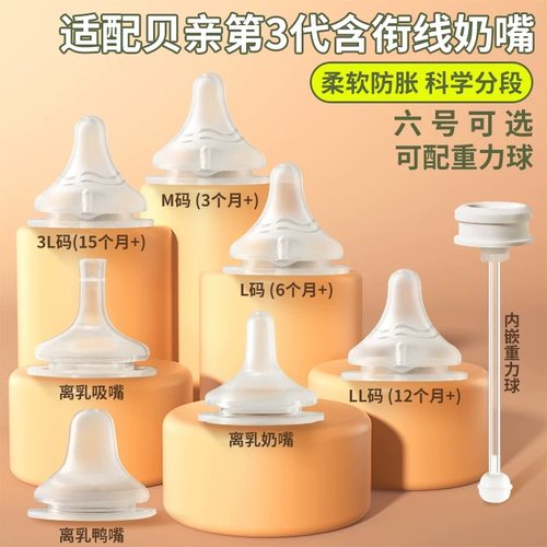 适配贝亲奶嘴自然离乳鸭嘴重力球mSS号69/15个月一岁以上吸管嘴