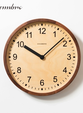 CHAMBRE日本进口现代简约实木挂钟15英寸静音家用客厅石英钟073WN