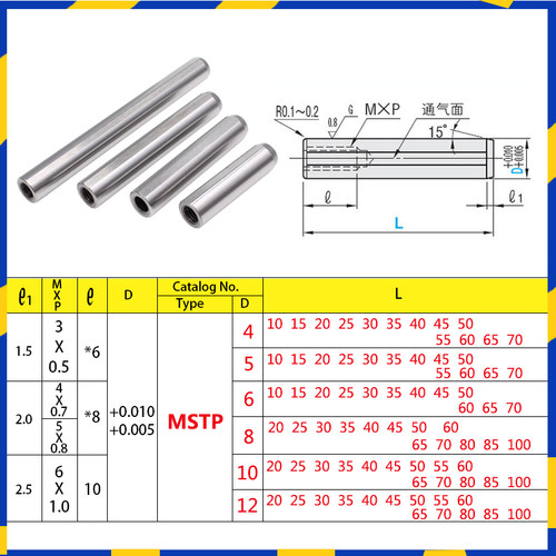 汽车模具攻牙销标准销钉MSTP排气槽销钉内螺纹定位销圆柱销合销16