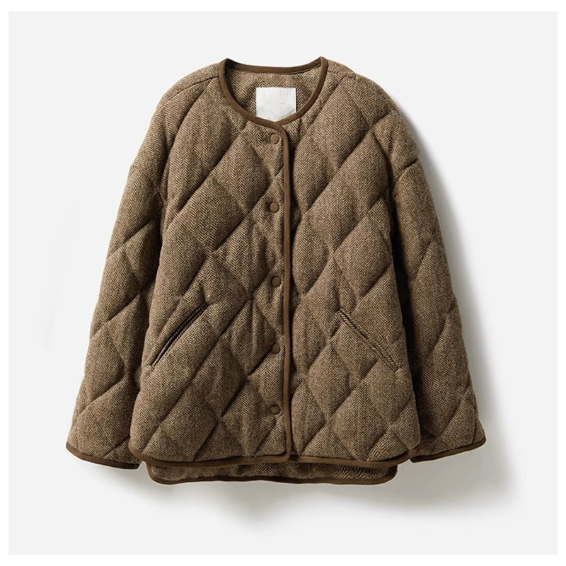 全羊毛人字纹加厚羽绒服女菱形格短款白鹅绒外套小众设计感2025款,女装/女士精品,羽绒服,淘宝优惠券,粉丝福利购,淘宝优惠卷