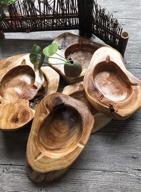 实木烟灰缸家用大号木质中式复古创意木头烟灰缸潮流网吧酒店底座