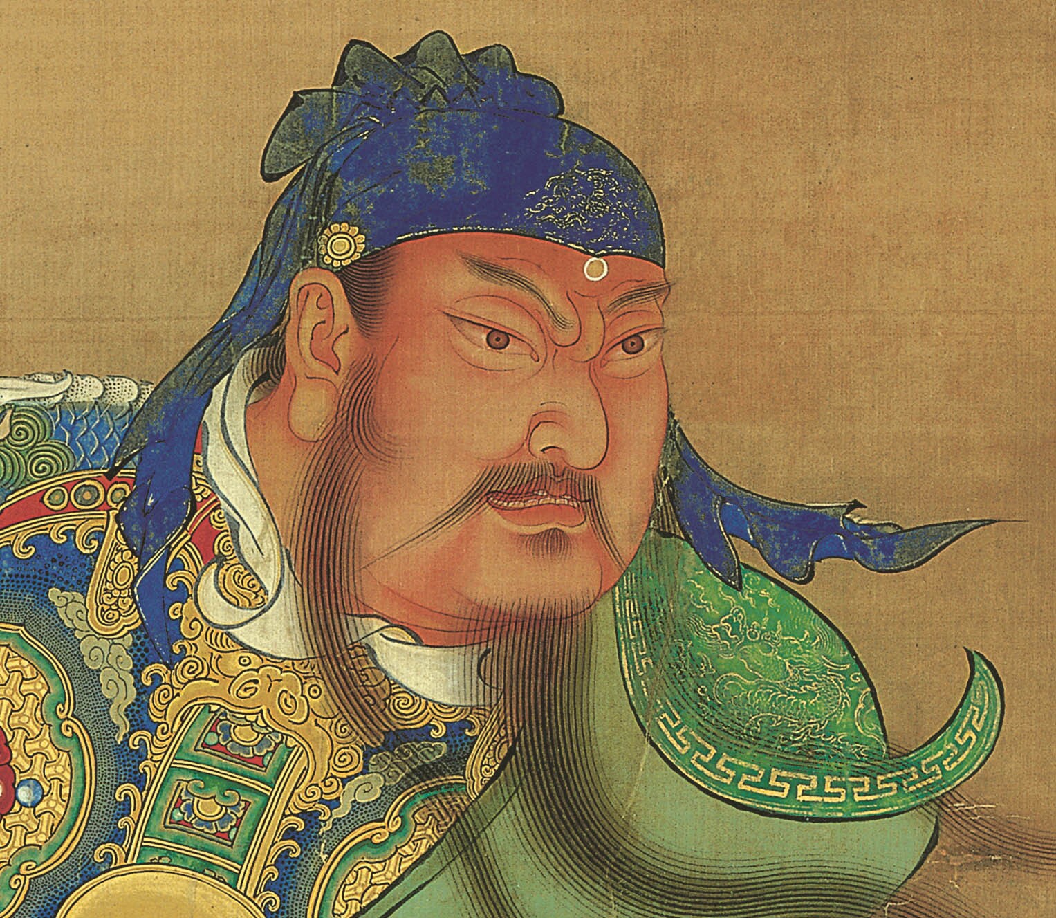 明 商喜 关羽擒将图绢本设色人物画高清数字微喷复制临摹装饰画