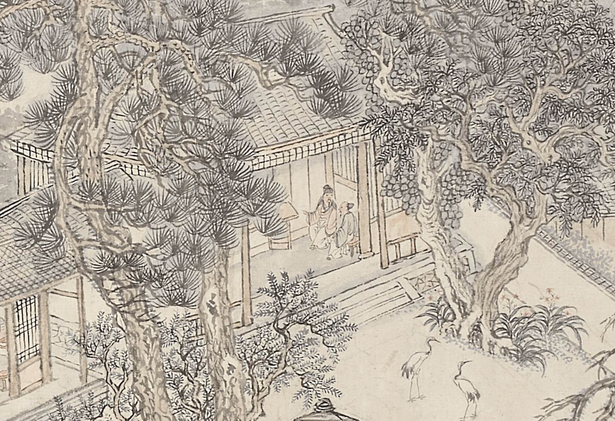 清四王翚松乔堂图卷古字画长卷横版山水画高清微喷复制临摹范本