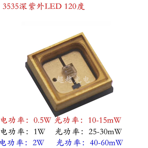 254深紫外LED灯珠 0.5W 1W 2W UVC254nm贴片LED灯珠 3535深紫外