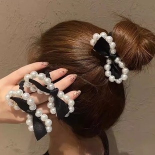 珍珠蝴蝶結發圈女高級感扎頭發皮筋頭繩丸子頭馬尾發繩發飾 韓版