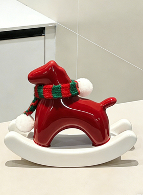 红色小马摆件新年装饰陶瓷摇摇马创意吉祥物氛围场景布置2026新款