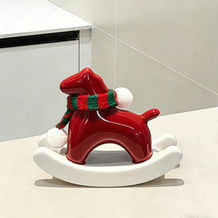 红色小马摆件新年装饰陶瓷摇摇马创意吉祥物氛围场景布置2026新款