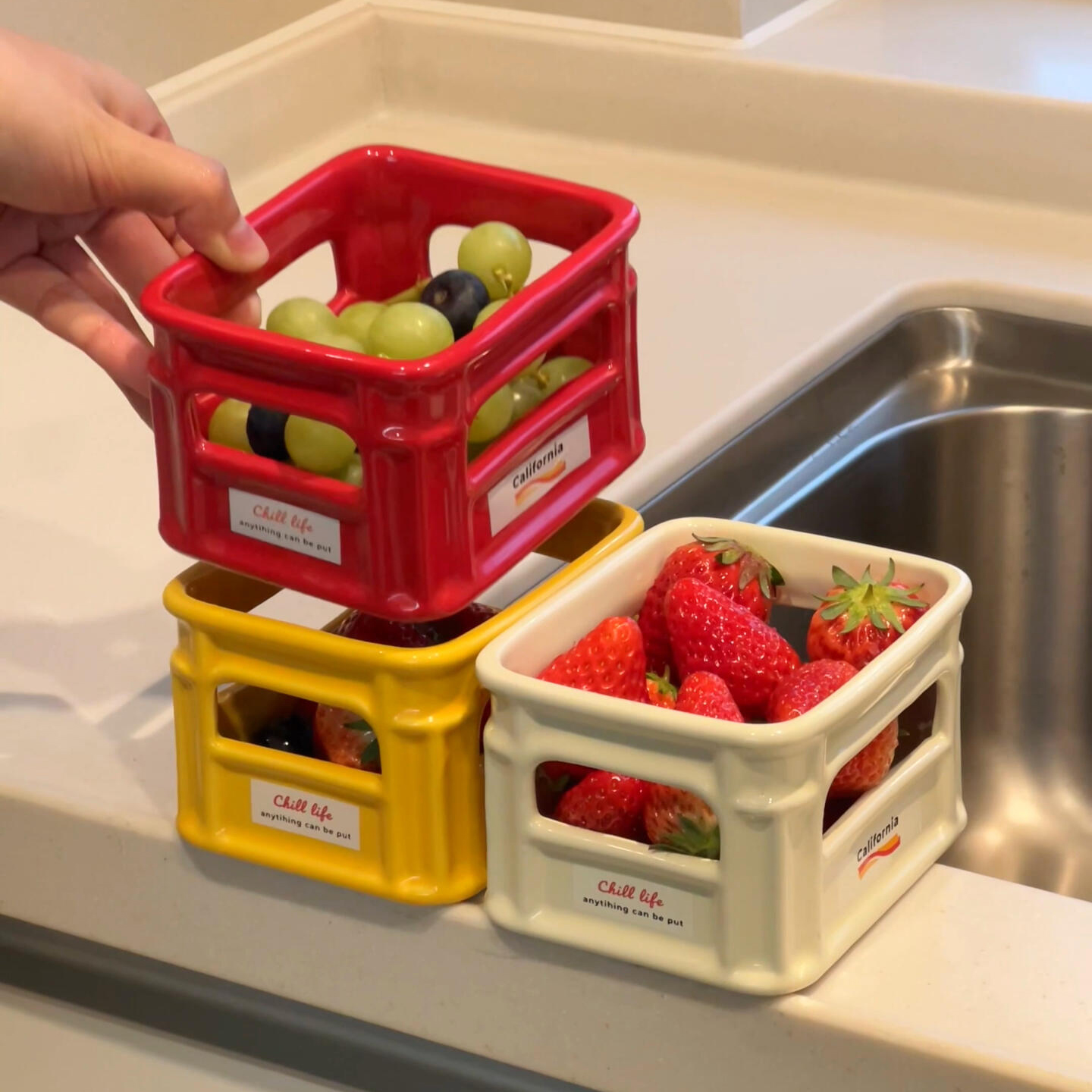 陶瓷桌面收纳小酒筐收纳盒茶包咖啡收纳小吃盘薯条水果盘家用餐具