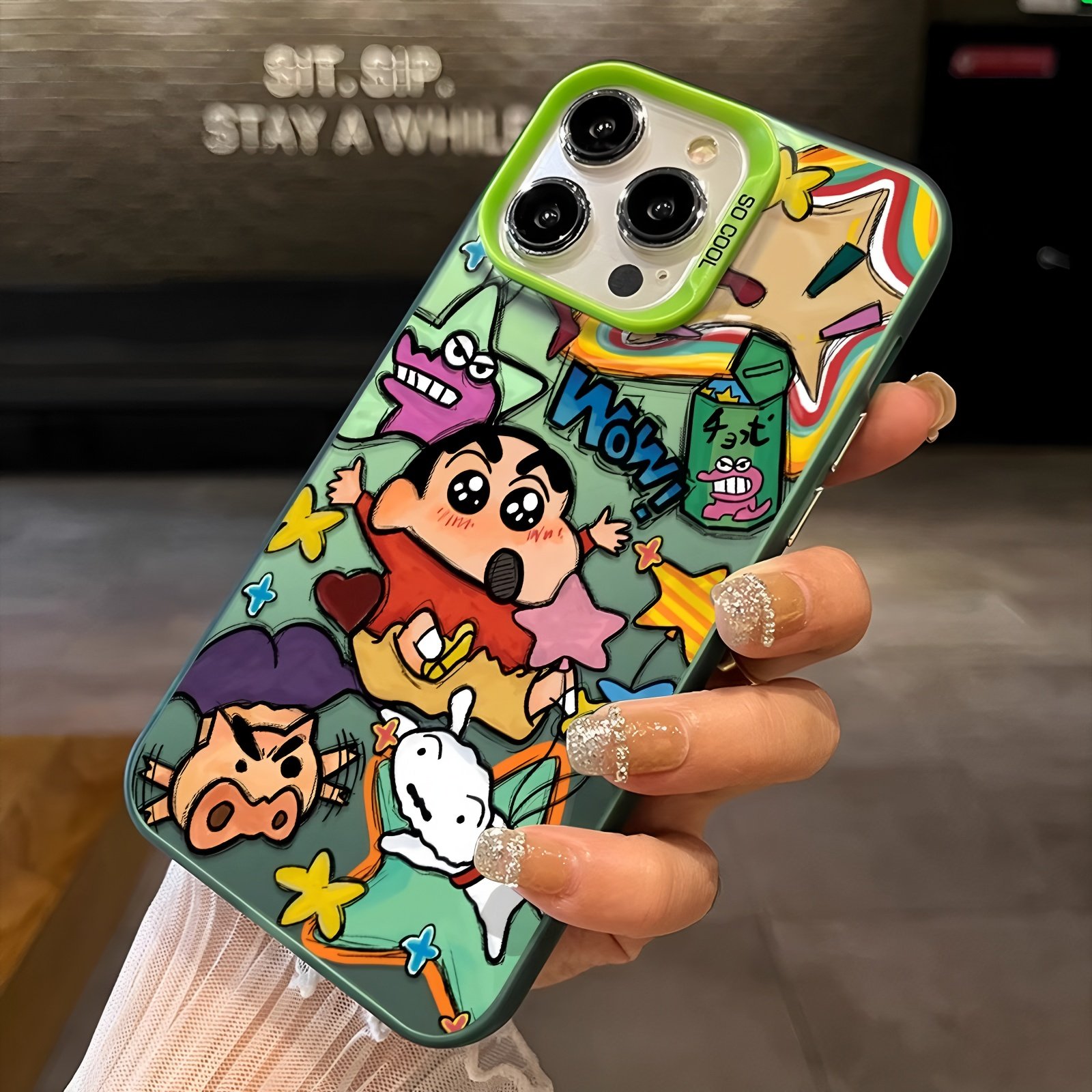 适用苹果16/15手机壳卡通涂鸦蜡笔小新iphone14promax男女新款13/12mini软壳11镭射XSMAX可爱xr潮牌8plus趣味