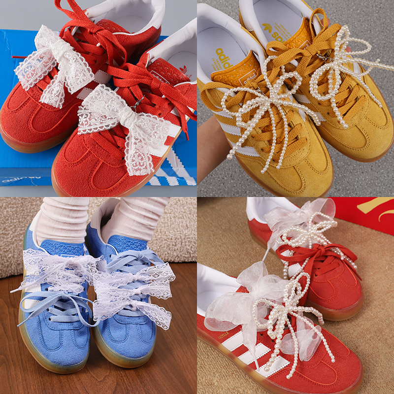 蕾丝鞋带德训鞋珍珠鞋花挂件装饰