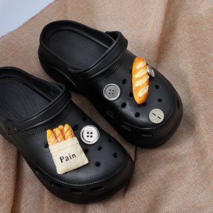 微松鞋扣适用crocs鞋花黑色洞洞鞋配饰面包纽扣diy立体可拆卸装饰