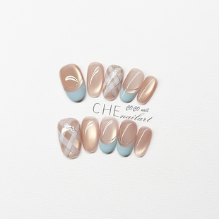 2025新款 ins猫眼显白高级感美甲513 纯手工穿戴甲裸色春日温柔法式