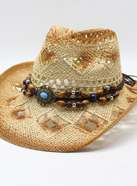 western cowboy hat man lady jazz cowgirl民族风镂空牛仔帽速