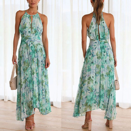 summer dress vestidos dresses robe gown连衣裙女女装挂脖无袖v