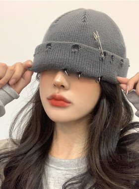 Ladies cap womens Hat hip hop warm破洞地痞帽针织帽女潮人街头