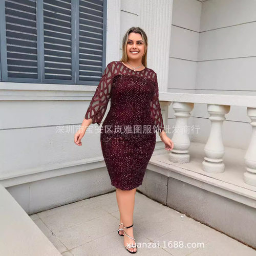 fashion dress vestidos robe gown女裙货源欧美个性亮片设计大码
