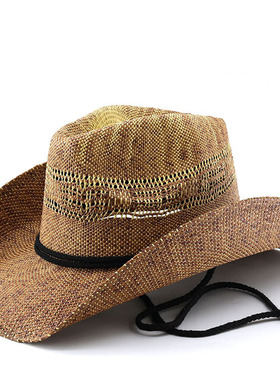 草帽Western Cowboy Hat New热销亚马逊eaby渐变梭织手工草编