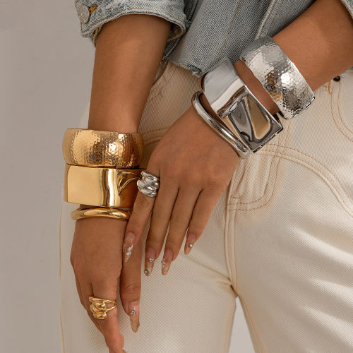 Punk Gold Silver Color Metal Bracelets Hip Hop Rock Bangles