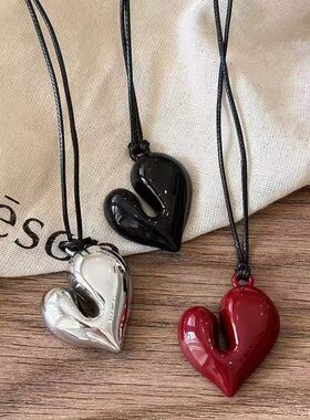 women necklace ladies韩系ins风长款爱心抽拉黑绳毛衣链简约