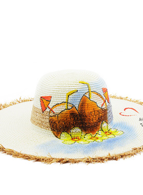 草帽Western Cowboy Hat DIY手绘大沿拉菲草帽子女士韩版百搭