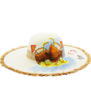 草帽Western Cowboy Hat DIY手绘大沿拉菲草帽子女士韩版百搭