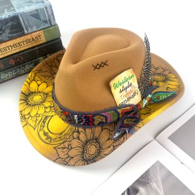 Vintage Roll Up Brim Western Cowboy Hat Men Women Gentleman