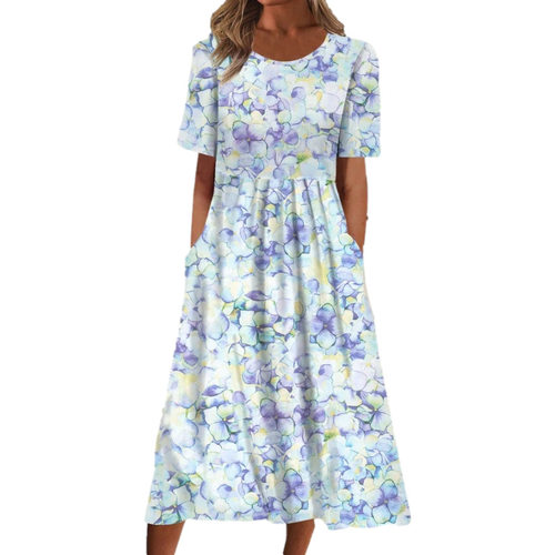 fashion dress vestidos robe gown女裙欧美新款女士休闲圆领口袋