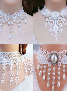 Women Necklace Chocker欧美配饰白色花边蕾丝项链颈饰颈链choker