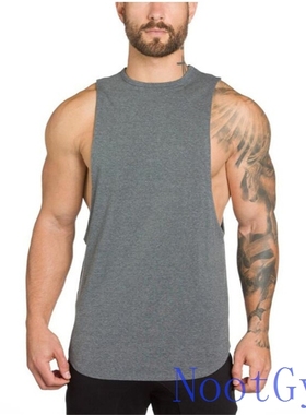 Men Tank Top Gym Vest男低叉背心棉圆领美式大码长款Man Singlet