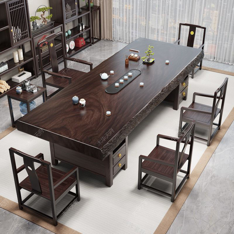 黑檀木茶台新中式实木大板茶桌椅
