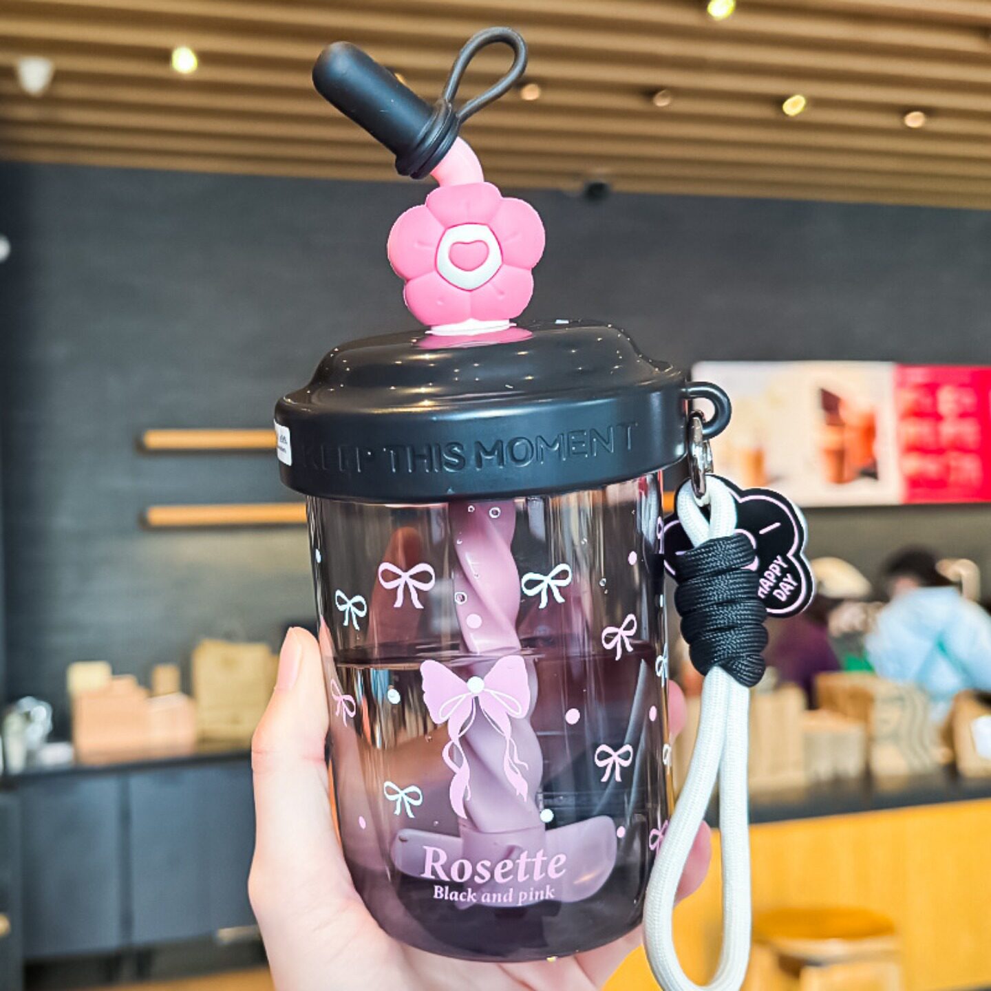 可爱搅拌杯2026新款女高颜值塑料杯夏季带吸管女学生便携吸管水杯