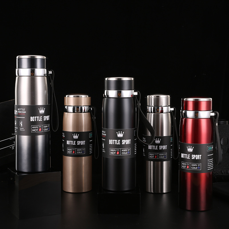 316大容量不锈钢水杯男女保温杯便携泡茶吊带保温水杯水壶家用