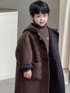 蓬蓬夹棉秋冬新款女童毛呢大衣儿童中大童中长款男童加棉呢子外套