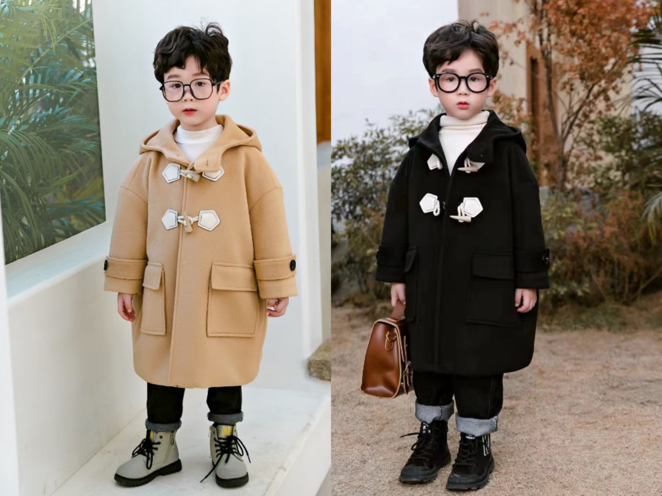 蓬蓬格子洋气加夹棉加厚男女童呢子毛呢大衣外套秋冬中长款呢大衣