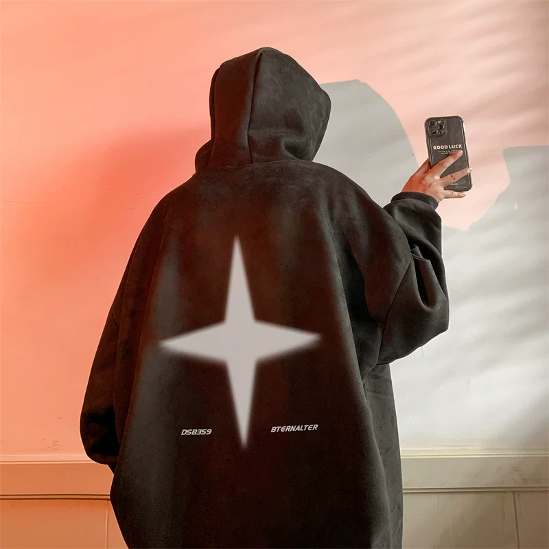 Velvet hoody, oversize, American style
