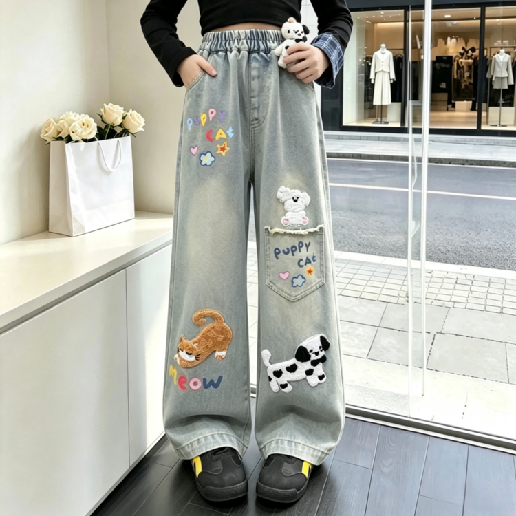 女童裤子春秋2026新款大儿童牛仔裤秋季长裤时髦小孩阔腿裤外穿潮