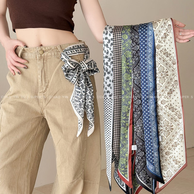 韩系腰果花长条丝巾斜角丝带配饰