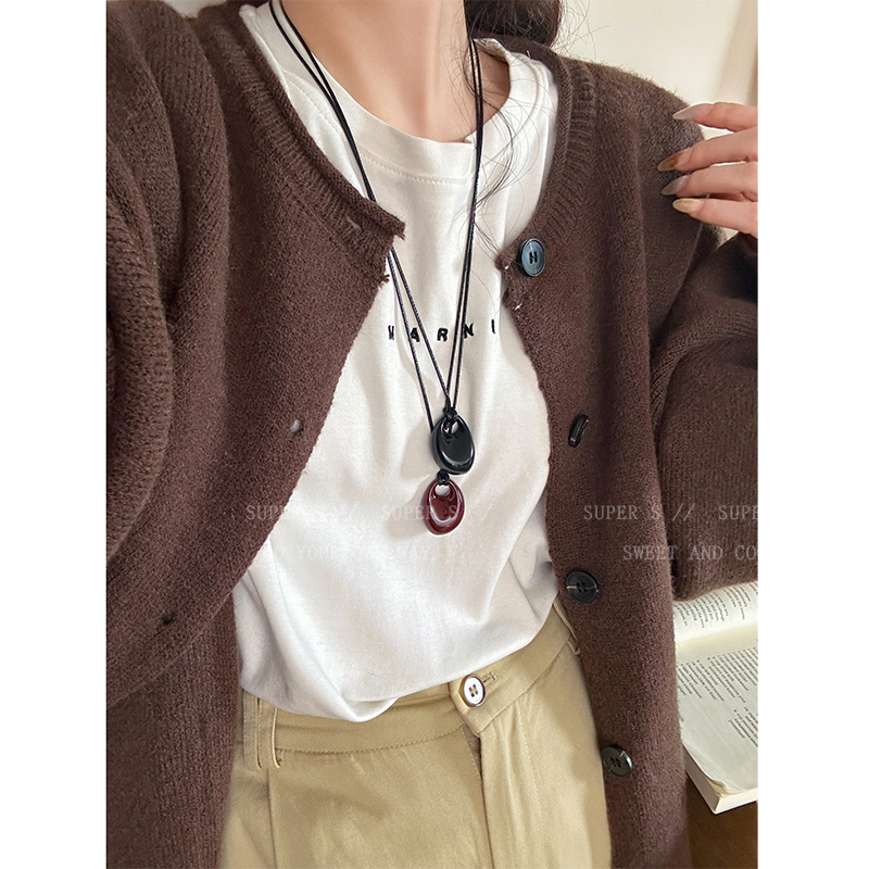 韩国博主同款银色吊坠项链长款