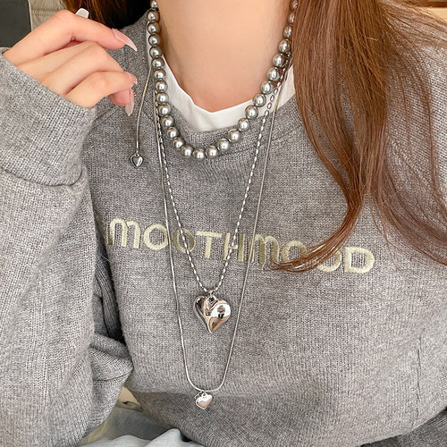 fever同款爱心珍珠长款项链配饰