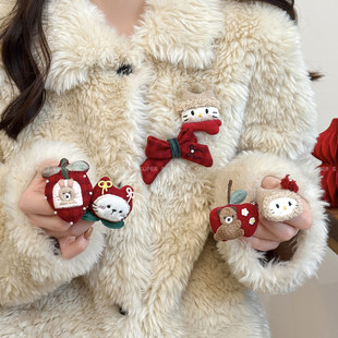 可爱红色猫咪蝴蝶结胸针女冬季配大衣别针固定扣新年毛衣配饰胸花