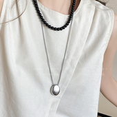 饰配饰品 装 银色水滴吊坠钛钢项链女小众新款 轻奢高级感毛衣链长款