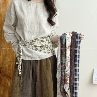 复古碎花串珠绑带屁帘女新款秋冬叠穿三角巾丝巾时尚百搭围巾坎肩