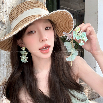 超仙绿色铃兰花瓣流苏耳环