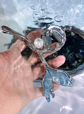 2025新款海洋蓝色鱼尾抓夹女大号发量多发夹高级感盘发鲨鱼夹发饰